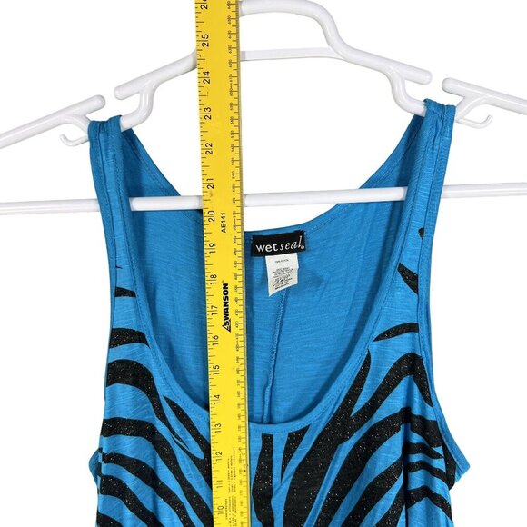 Y2K Vintage Wet Seal Womens M Blue Zebra Print Tank Top Made In USA Flowy Beachy - Picture 9 of 11